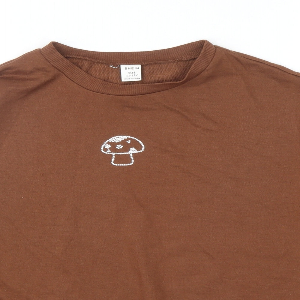 SheIn Girls Brown Polyester Pullover Sweatshirt Size 11-12 Years Pullover - Mushroom