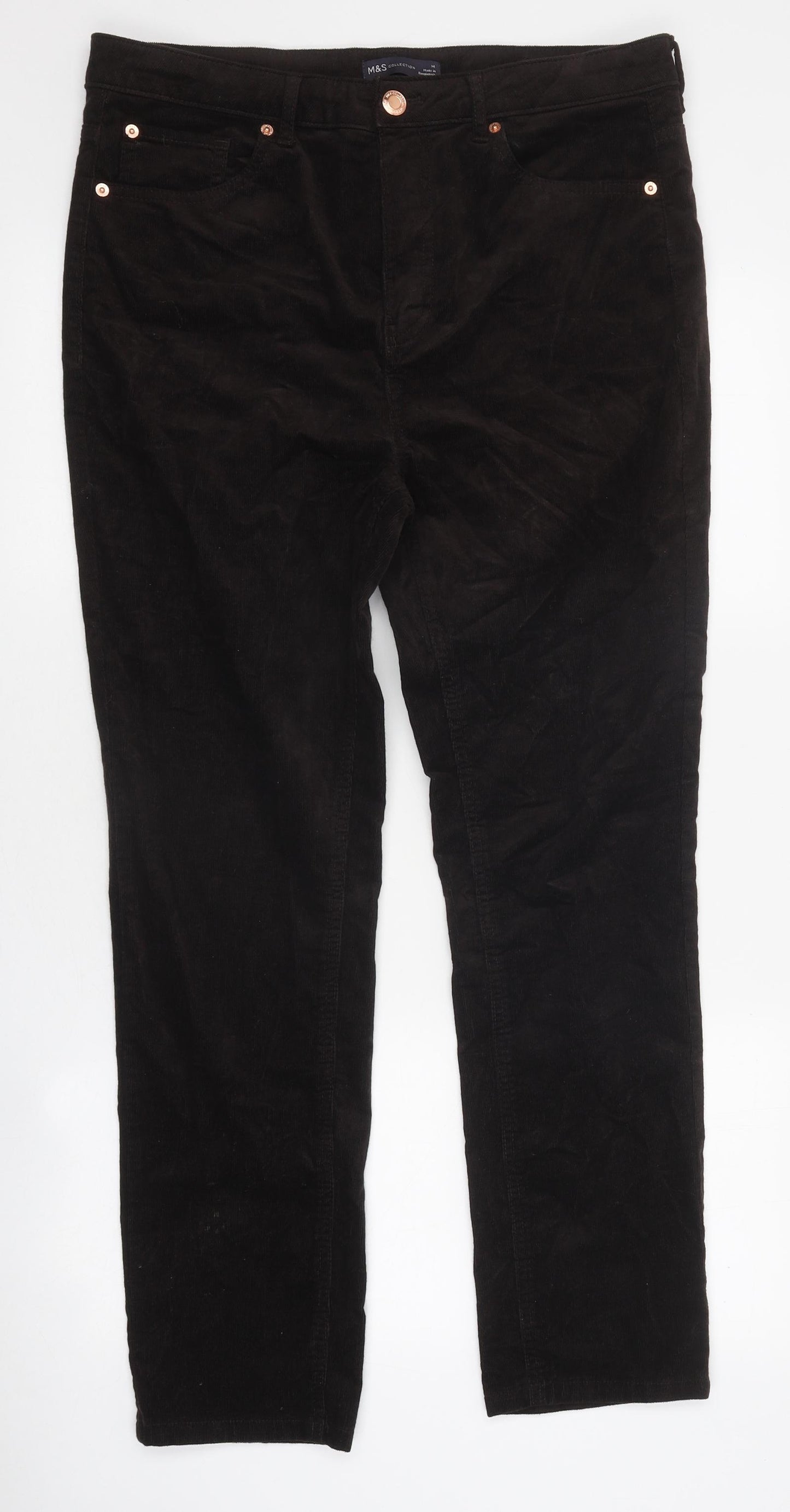 Marks and Spencer Womens Brown 100% Cotton Straight Jeans Size 14 L30 in Regular Zip