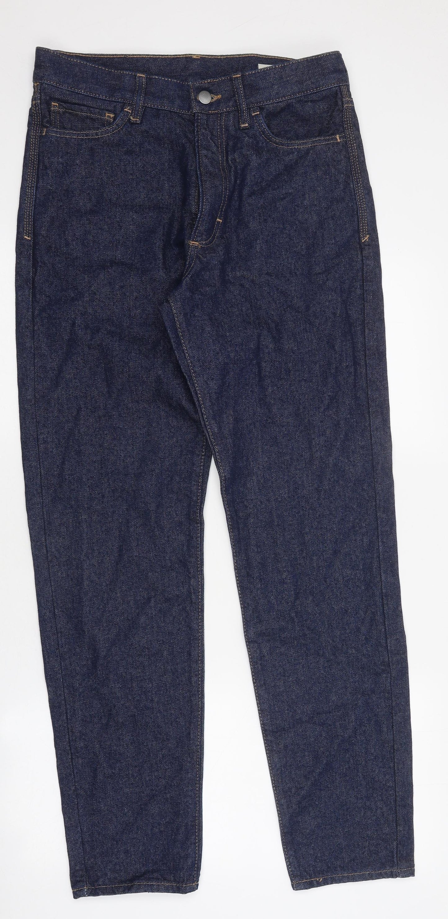 Marks and Spencer Mens Blue Cotton Tapered Jeans Size 30 in L33 in Regular Zip
