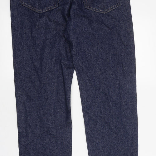 Marks and Spencer Mens Blue Cotton Tapered Jeans Size 30 in L33 in Regular Zip