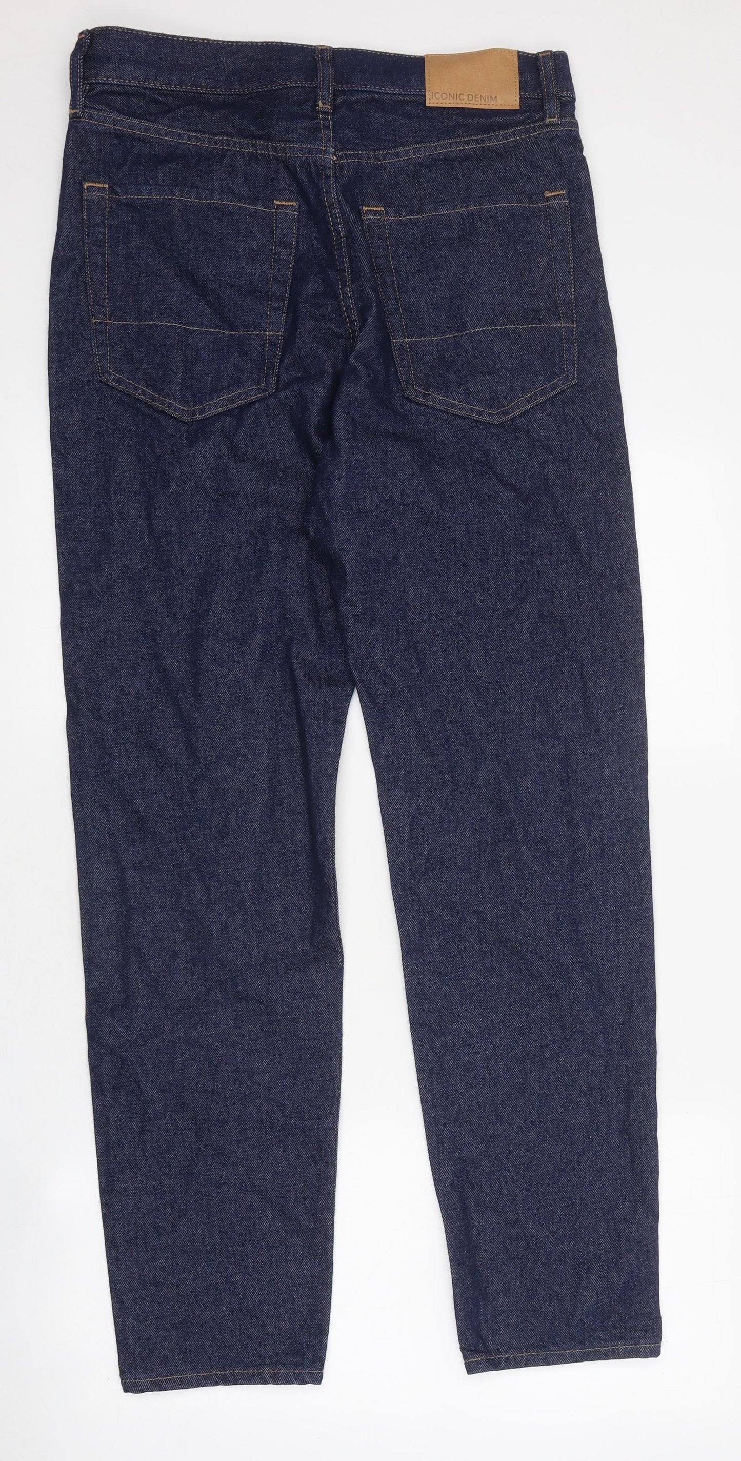 Marks and Spencer Mens Blue Cotton Tapered Jeans Size 30 in L33 in Regular Zip