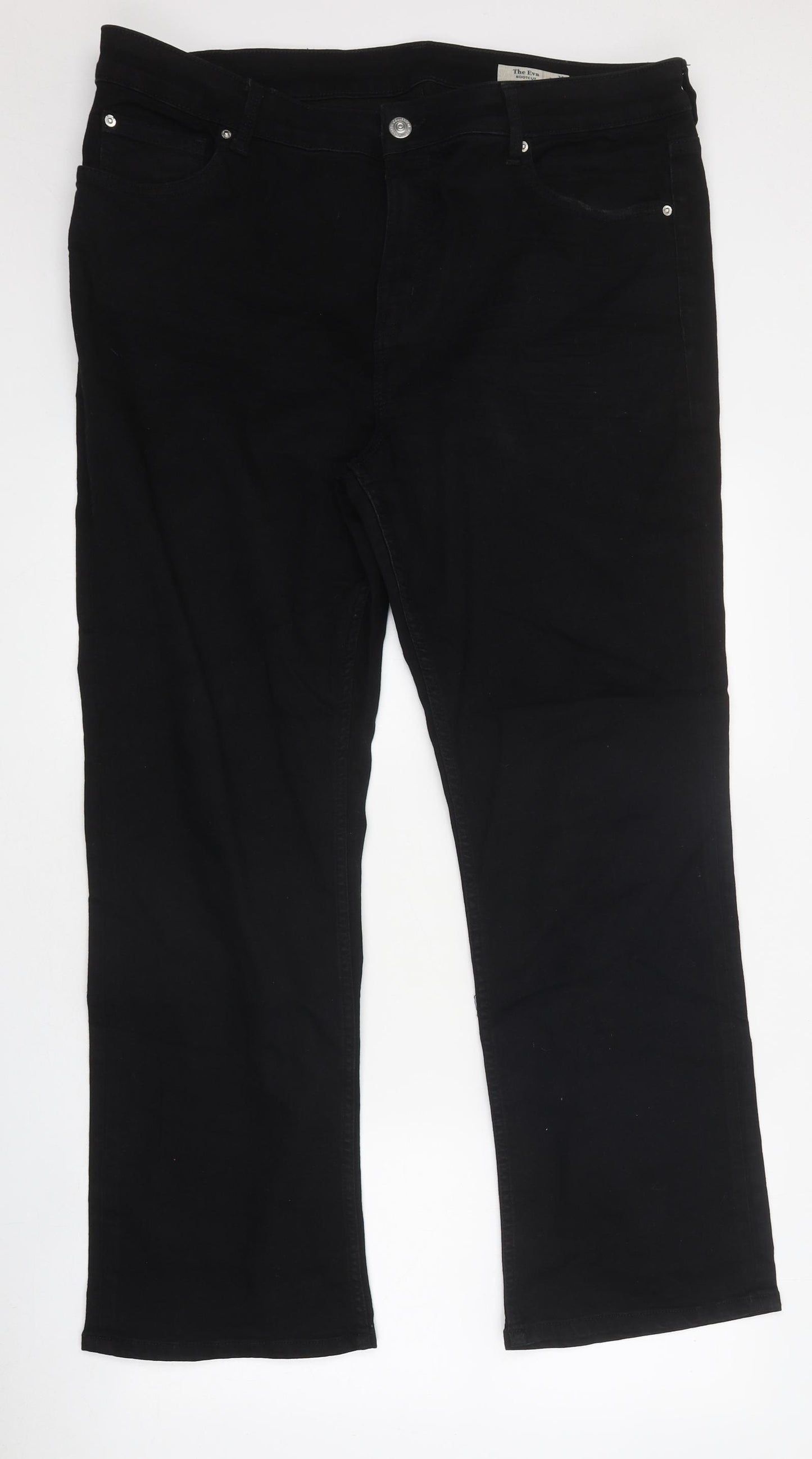 Marks and Spencer Womens Black 100% Cotton Bootcut Jeans Size 20 L30 in Regular Zip