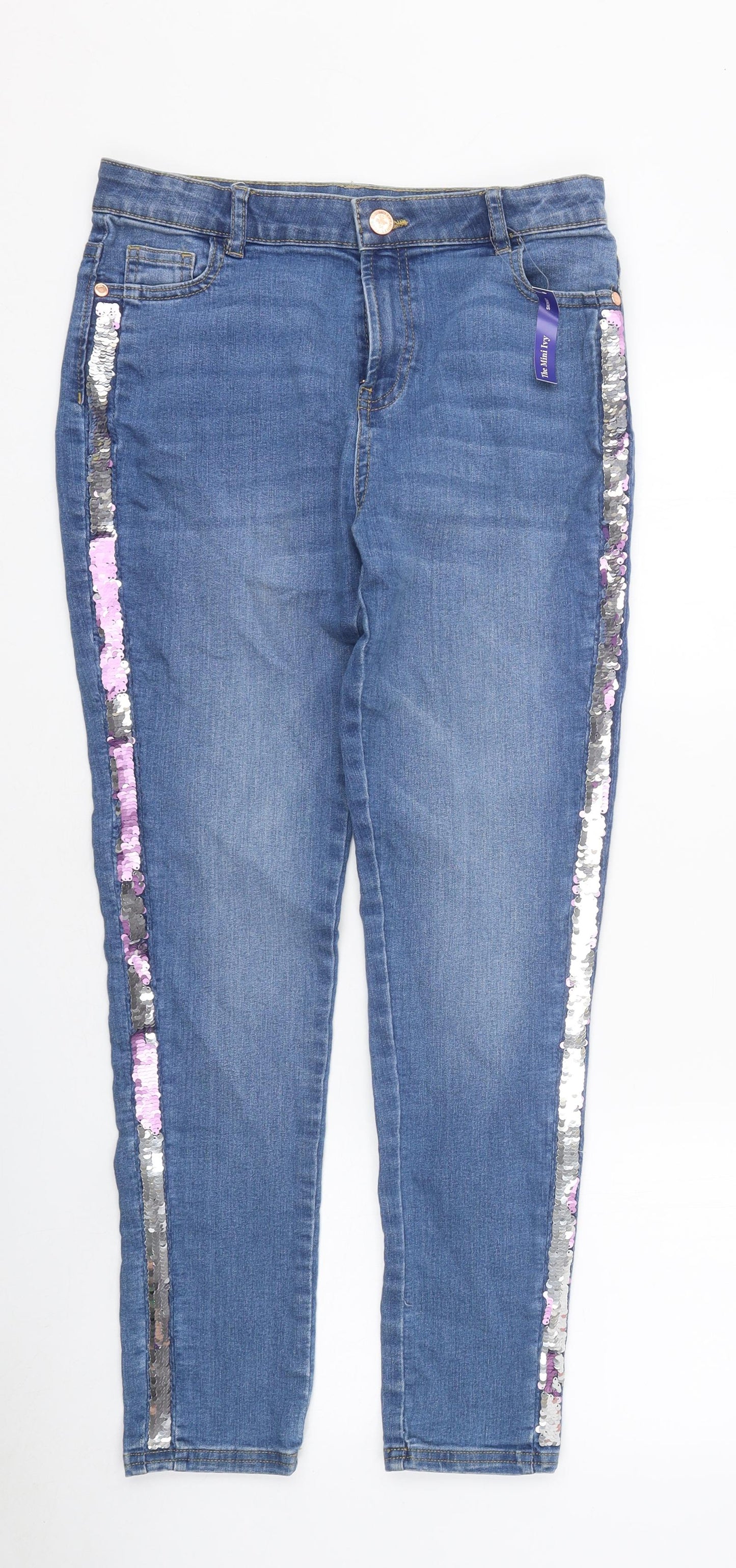 Marks and Spencer Girls Blue Cotton Skinny Jeans Size 13-14 Years Regular Zip