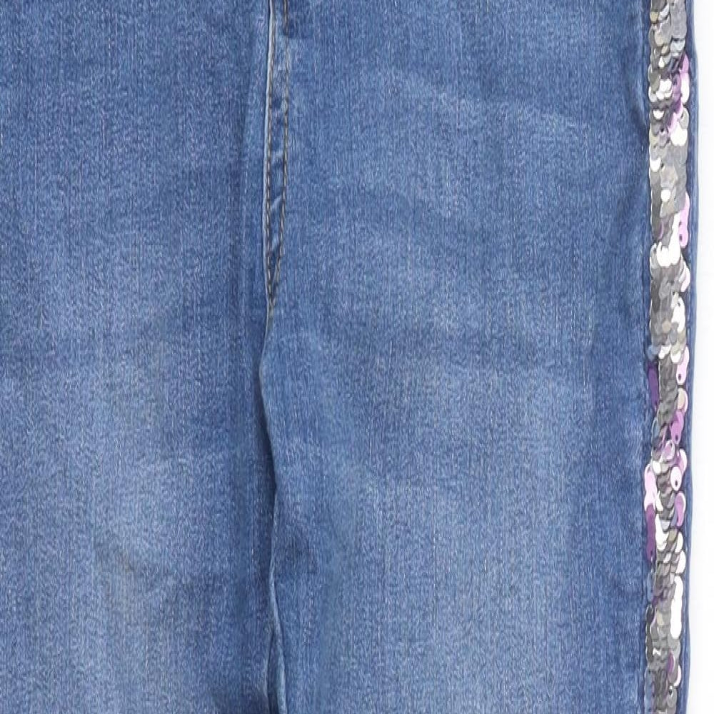 Marks and Spencer Girls Blue Cotton Skinny Jeans Size 13-14 Years Regular Zip
