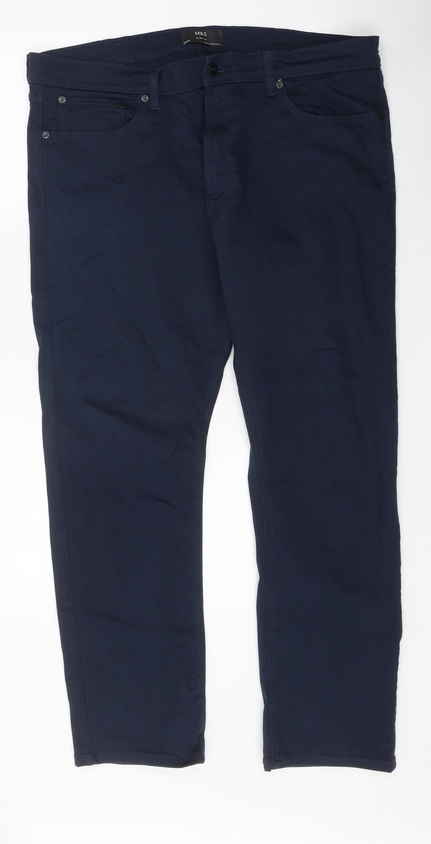 Marks and Spencer Womens Blue 100% Cotton Straight Jeans Size 38 in L29 in Regular Zip