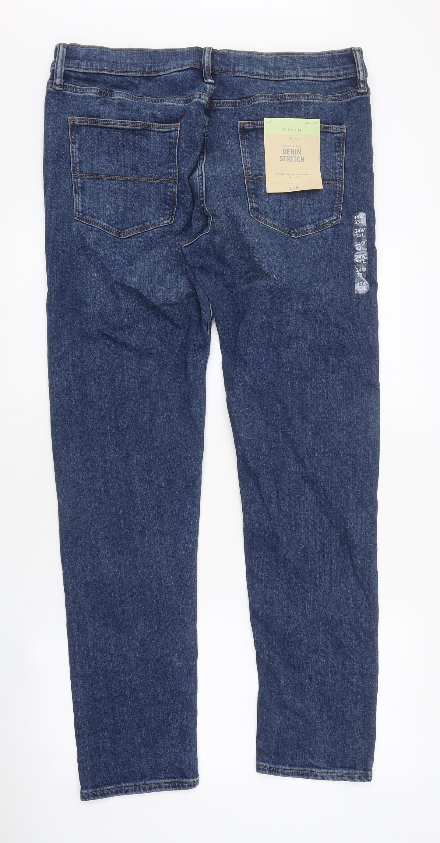 Marks and Spencer Mens Blue Cotton Skinny Jeans Size 34 in L33 in Slim Zip