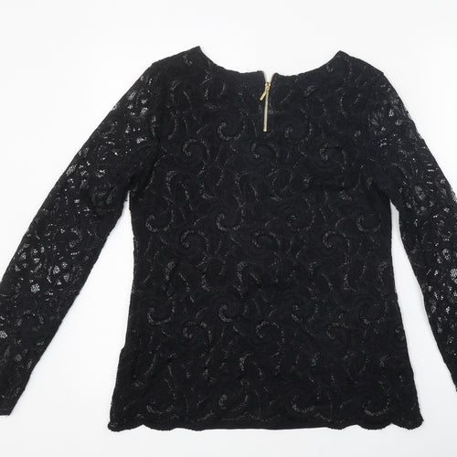 Per Una Womens Black Polyester Basic T-Shirt Size 12 Round Neck