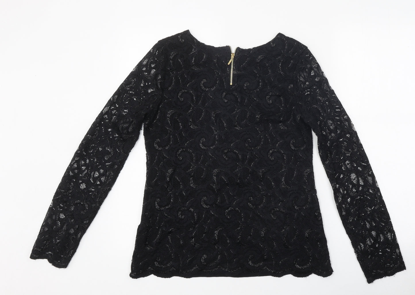 Per Una Womens Black Polyester Basic T-Shirt Size 12 Round Neck