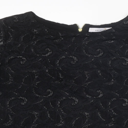 Per Una Womens Black Polyester Basic T-Shirt Size 12 Round Neck