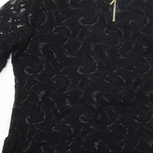 Per Una Womens Black Polyester Basic T-Shirt Size 12 Round Neck