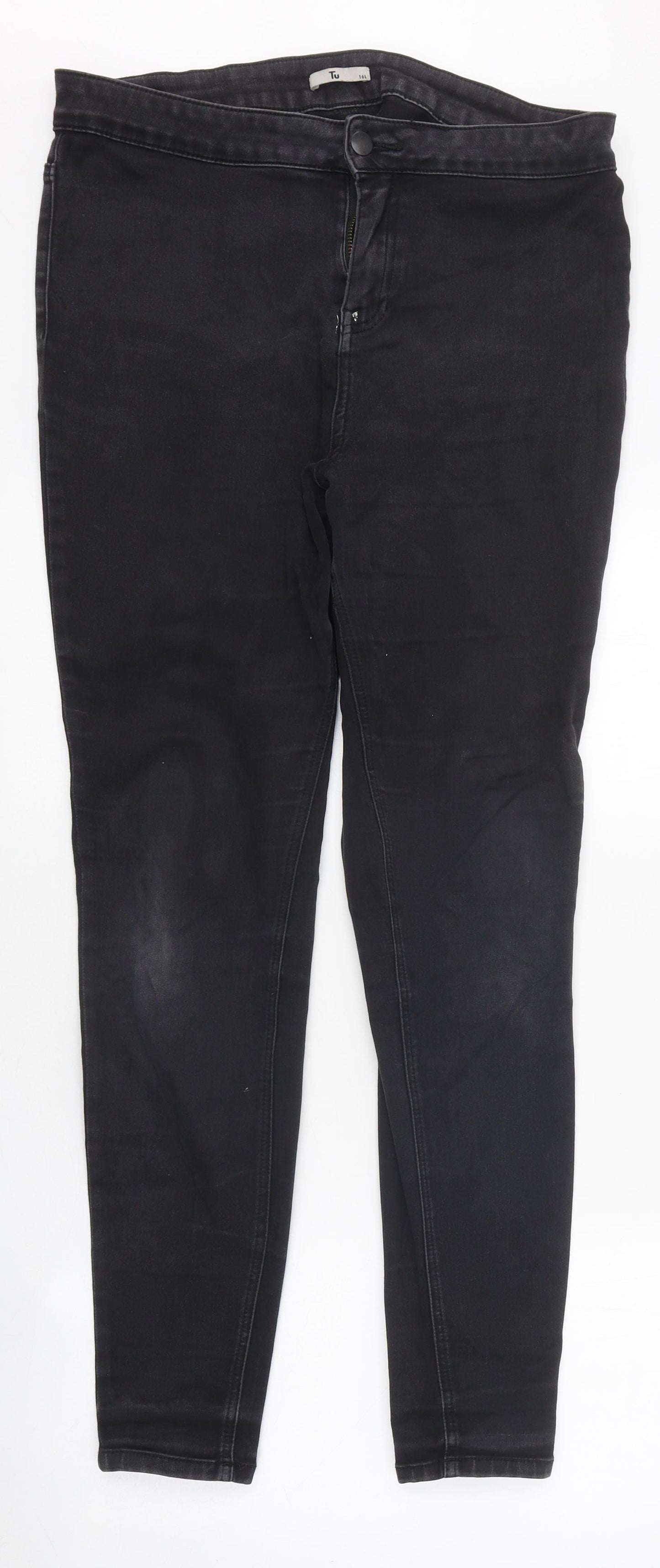 TU Womens Black 100% Cotton Skinny Jeans Size 16 Regular Zip