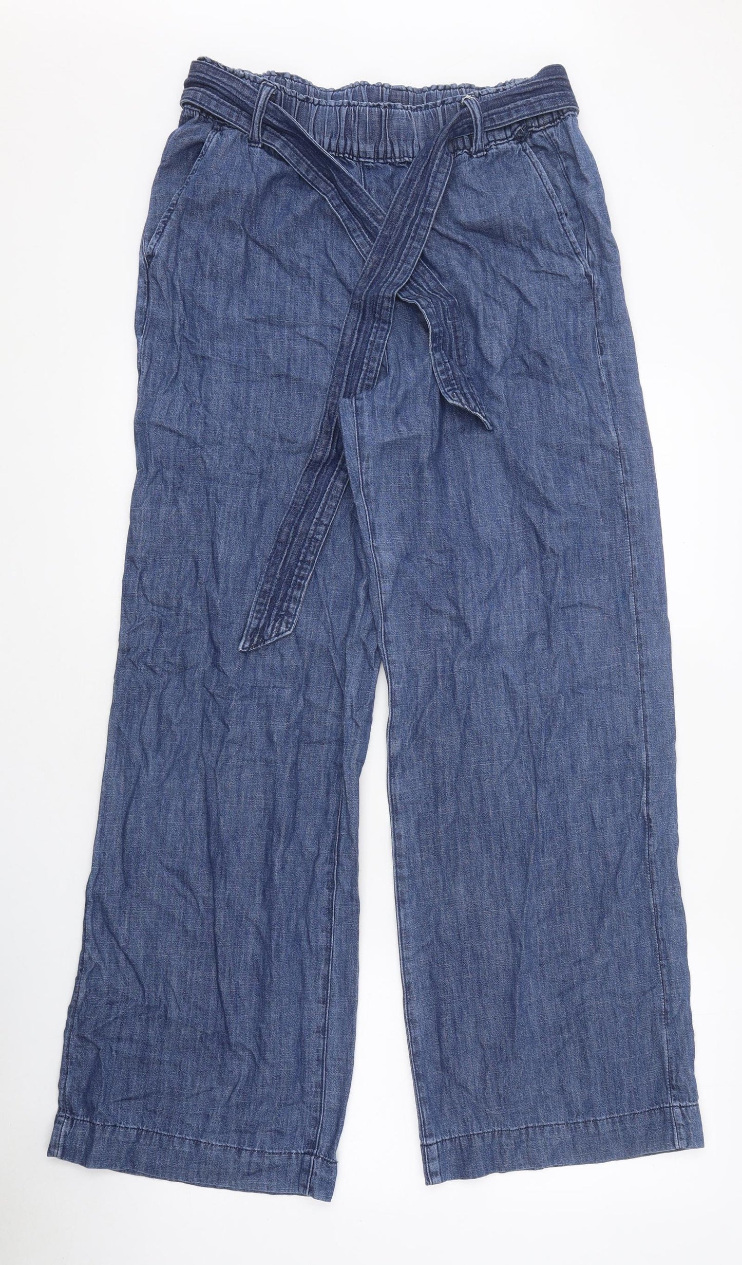 Marks and Spencer Womens Blue 100% Cotton Wide-Leg Jeans Size 10 L28 in Regular Tie