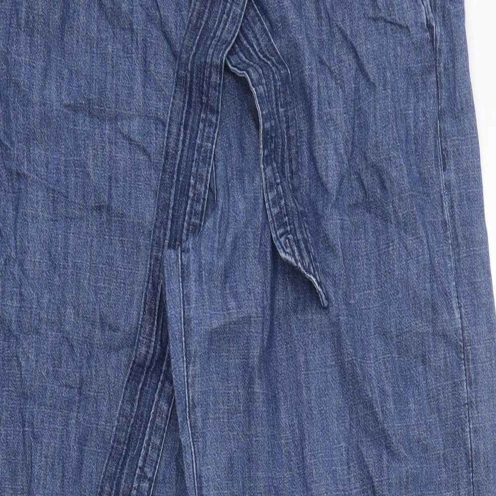 Marks and Spencer Womens Blue 100% Cotton Wide-Leg Jeans Size 10 L28 in Regular Tie