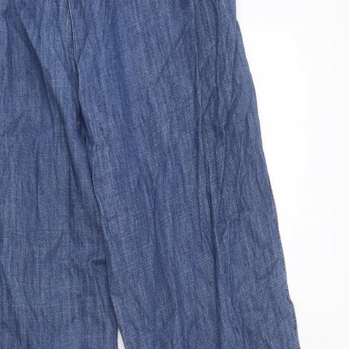 Marks and Spencer Womens Blue 100% Cotton Wide-Leg Jeans Size 10 L28 in Regular Tie