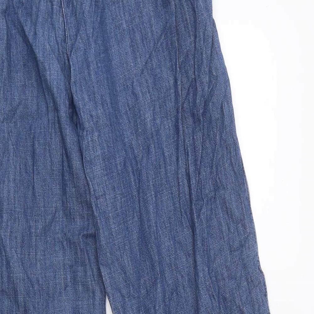 Marks and Spencer Womens Blue 100% Cotton Wide-Leg Jeans Size 10 L28 in Regular Tie