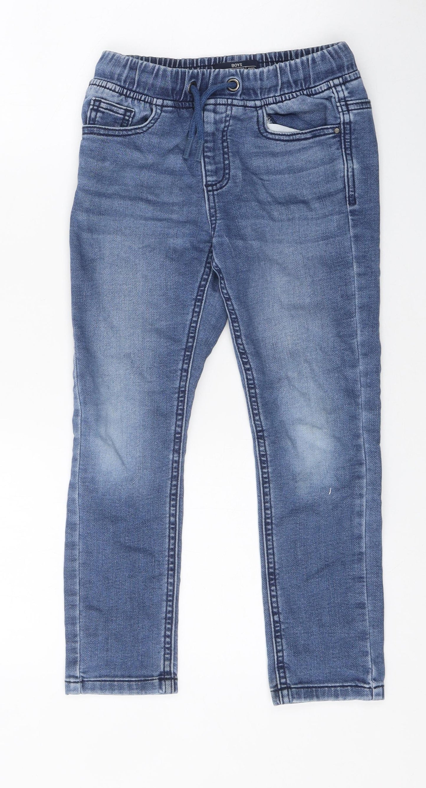 NEXT Boys Blue 100% Cotton Straight Jeans Size 7 Years Regular Drawstring
