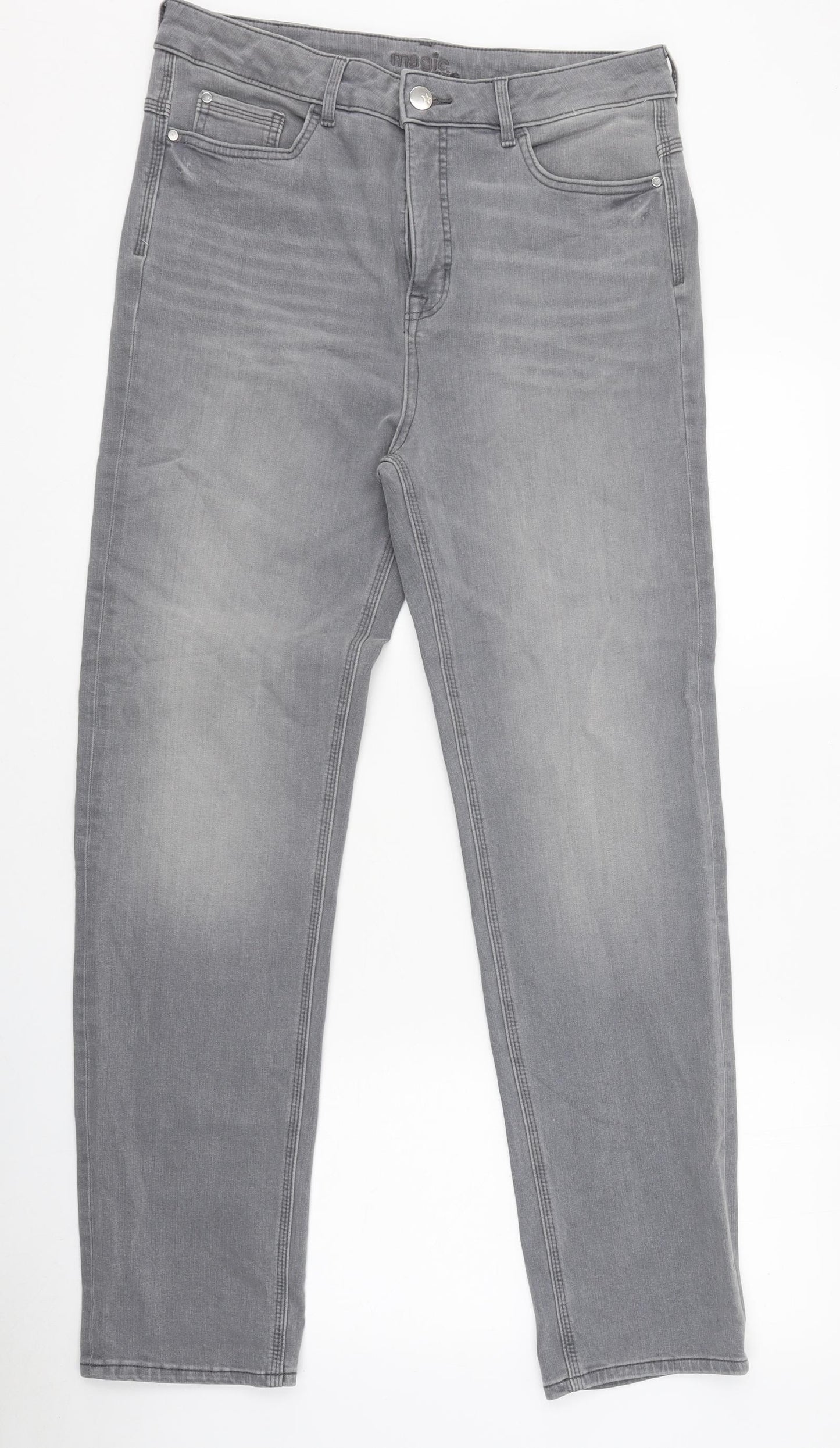 Marks and Spencer Womens Grey 100% Cotton Straight Jeans Size 14 L32 in Regular Zip