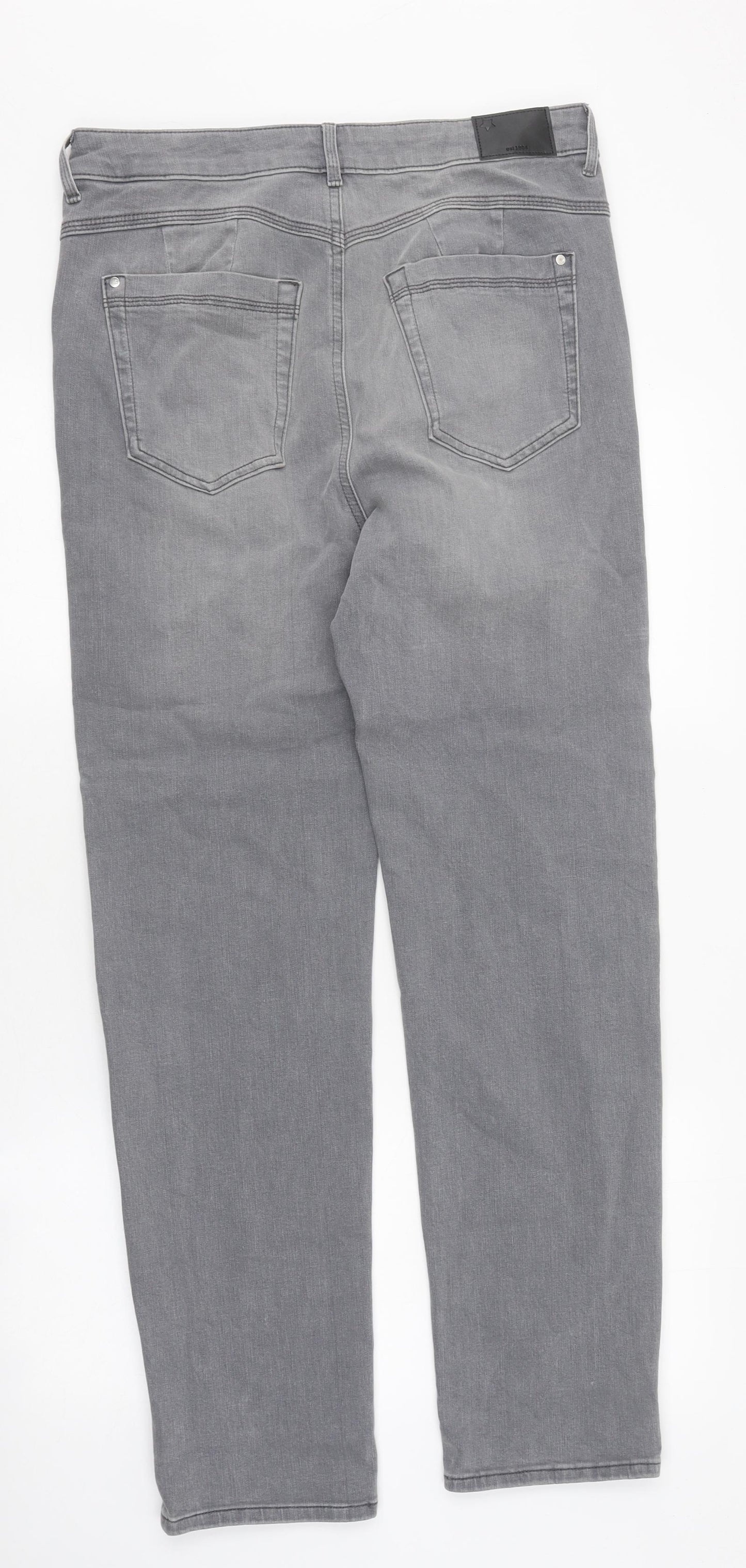 Marks and Spencer Womens Grey 100% Cotton Straight Jeans Size 14 L32 in Regular Zip