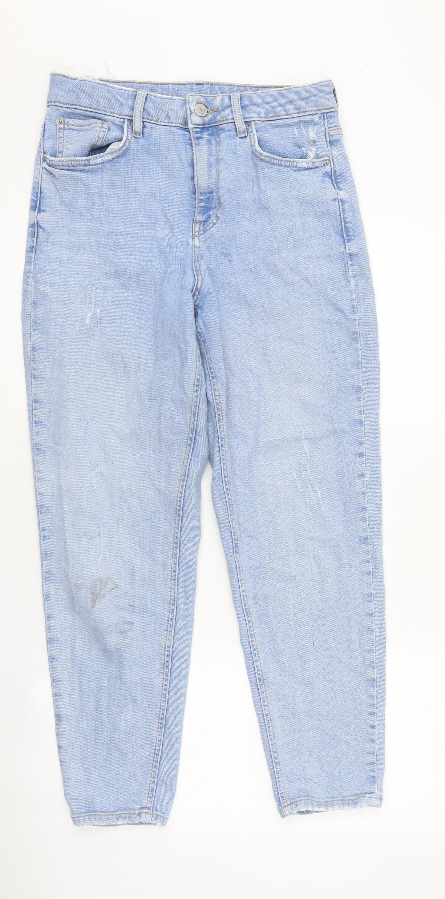 Marks and Spencer Womens Blue 100% Cotton Mom Jeans Size 10 L26 in Regular Zip