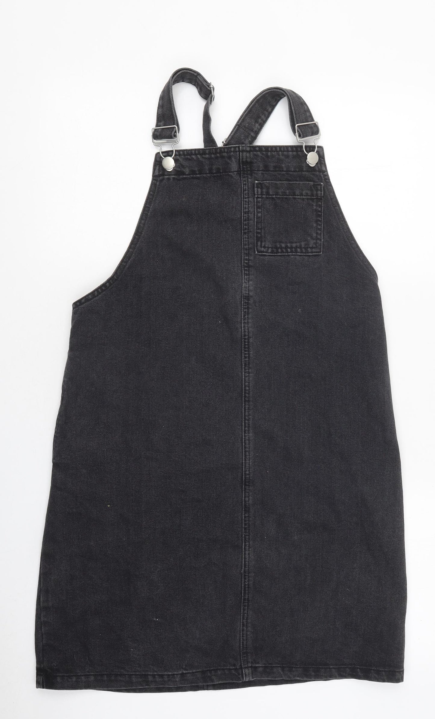 TU Womens Black 100% Cotton Pinafore/Dungaree Dress Size 8 Square Neck Hook & Eye