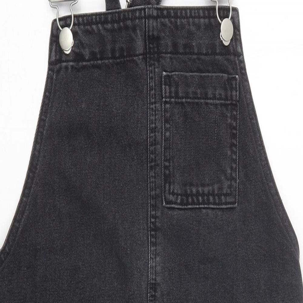 TU Womens Black 100% Cotton Pinafore/Dungaree Dress Size 8 Square Neck Hook & Eye