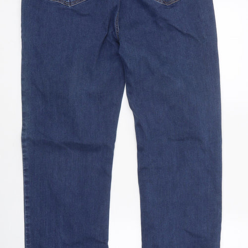 Marks and Spencer Womens Blue 100% Cotton Straight Jeans Size 14 L34 in Regular Zip