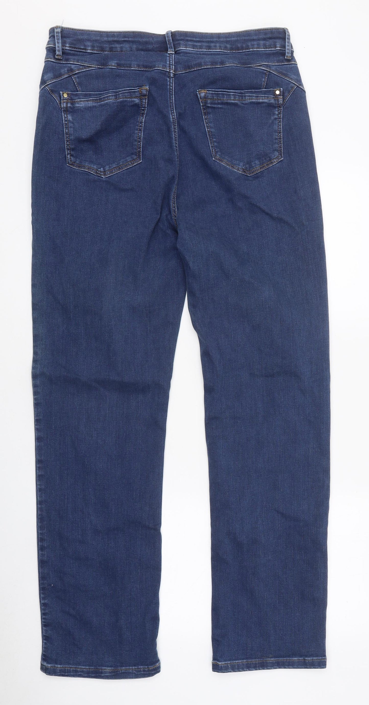 Marks and Spencer Womens Blue 100% Cotton Straight Jeans Size 14 L34 in Regular Zip