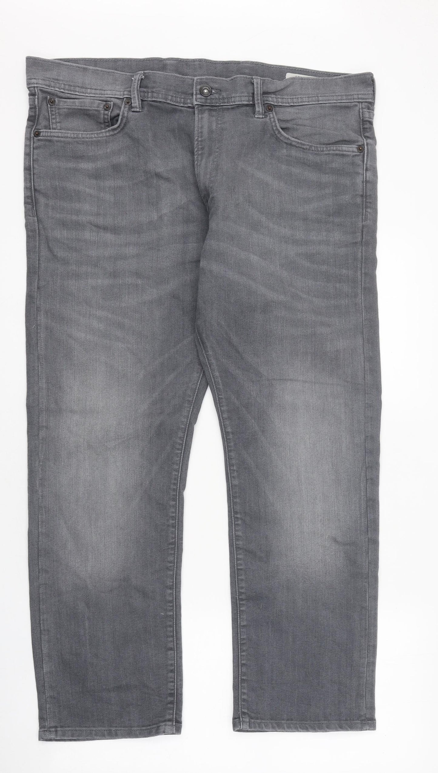 Marks and Spencer Mens Grey Cotton Straight Jeans Size 38 in L29 in Regular Tie