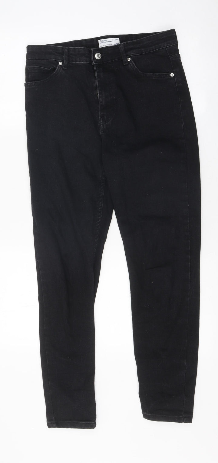 Bershka Mens Black Cotton Skinny Jeans Size 38 in L23 in Regular Zip