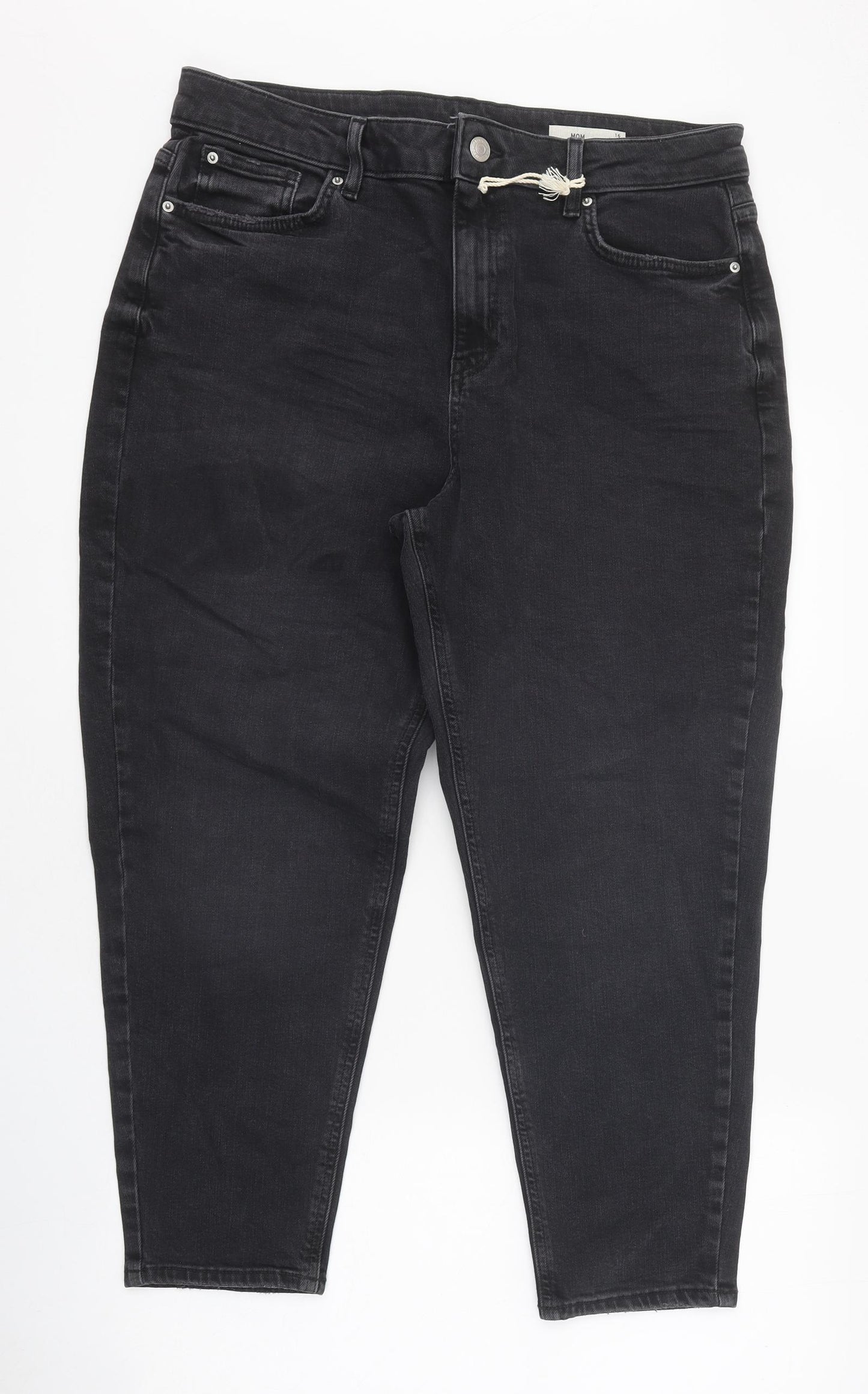 Marks and Spencer Womens Black Acetate Mom Jeans Size 16 L25 in Regular Zip - Short