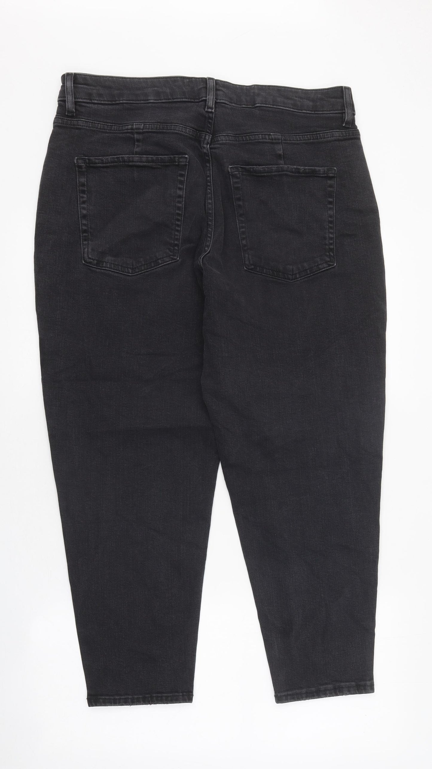Marks and Spencer Womens Black Acetate Mom Jeans Size 16 L25 in Regular Zip - Short