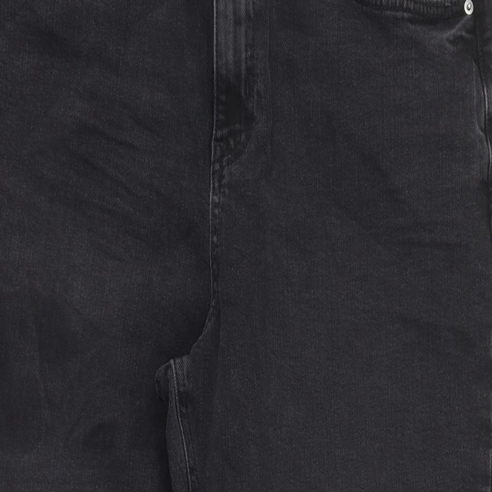Marks and Spencer Womens Black Acetate Mom Jeans Size 16 L25 in Regular Zip - Short