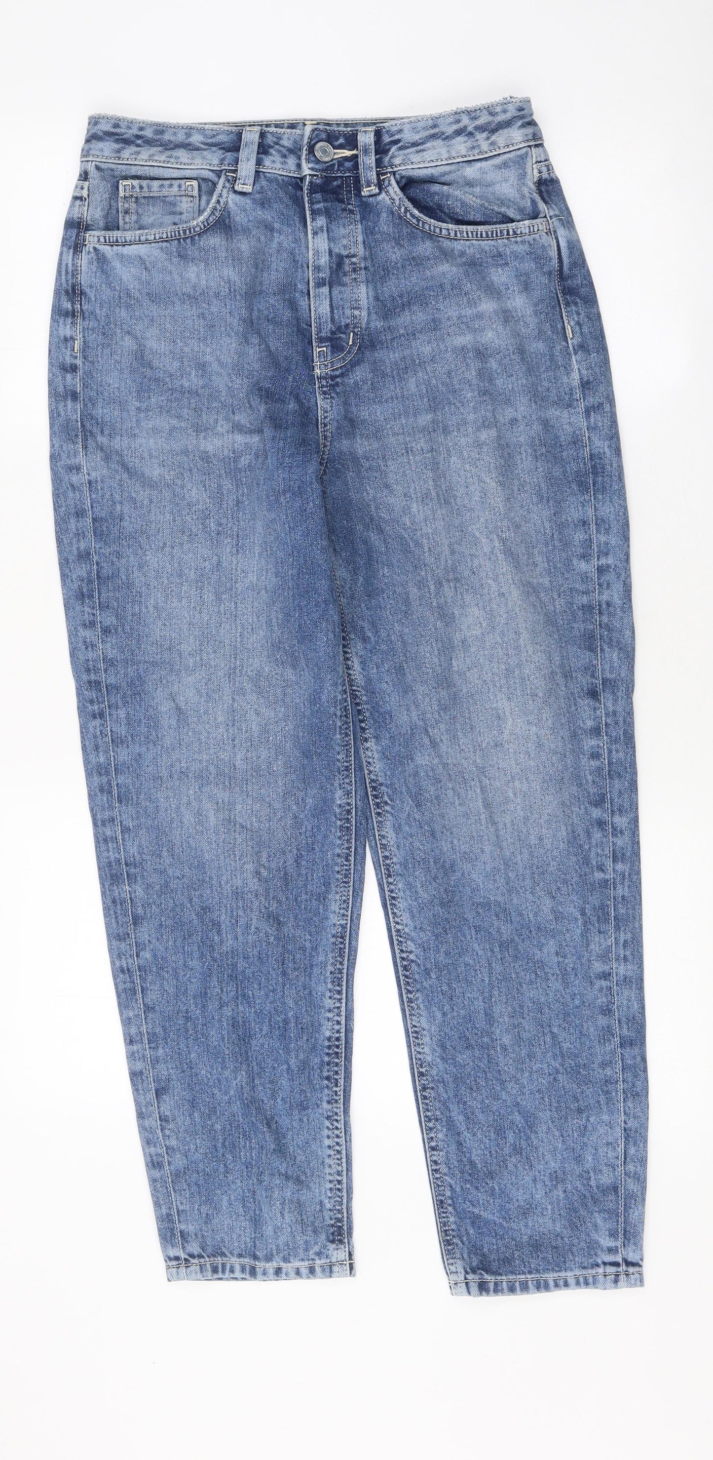 Marks and Spencer Womens Blue 100% Cotton Mom Jeans Size 10 L26 in Regular Zip