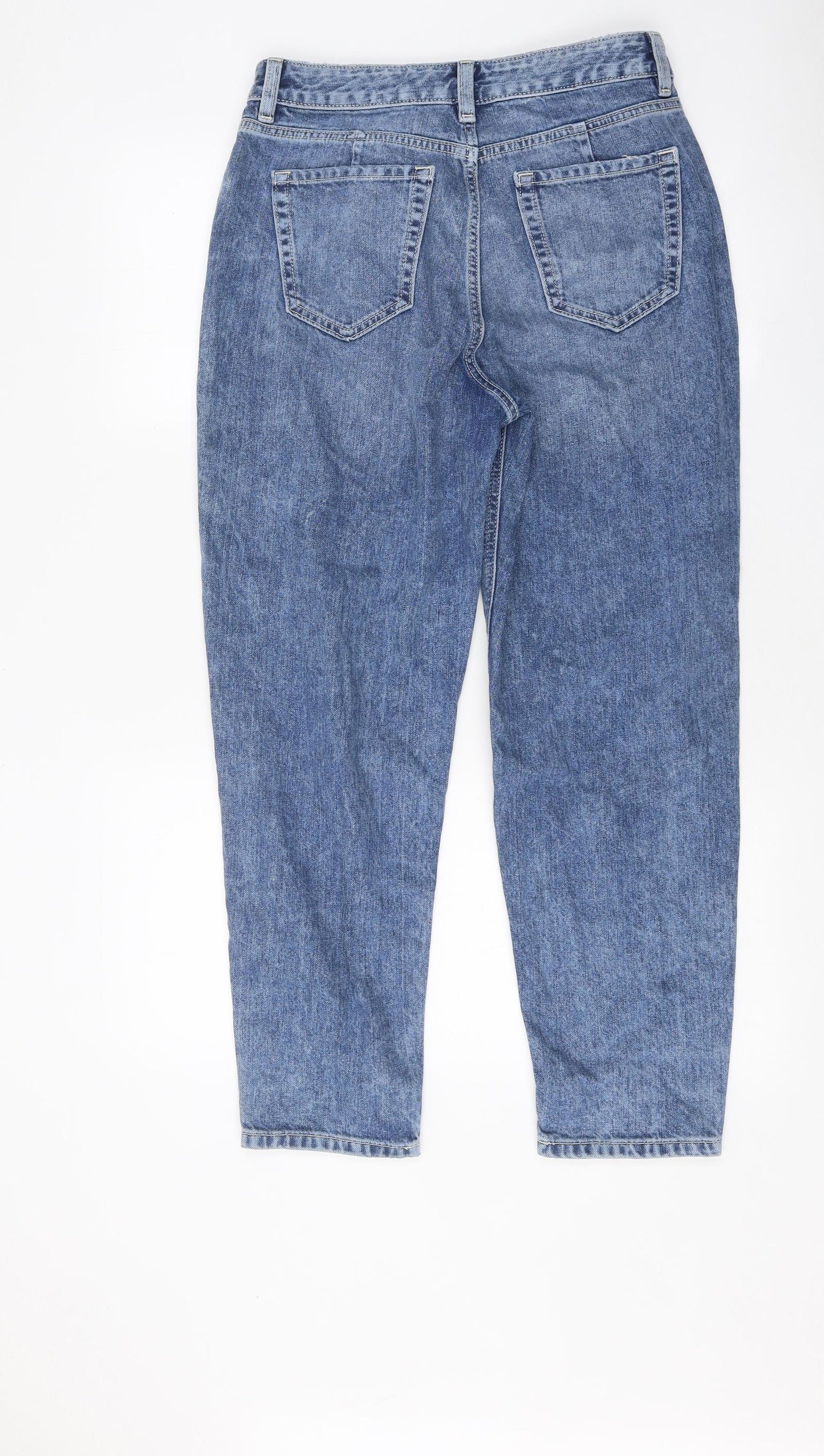 Marks and Spencer Womens Blue 100% Cotton Mom Jeans Size 10 L26 in Regular Zip