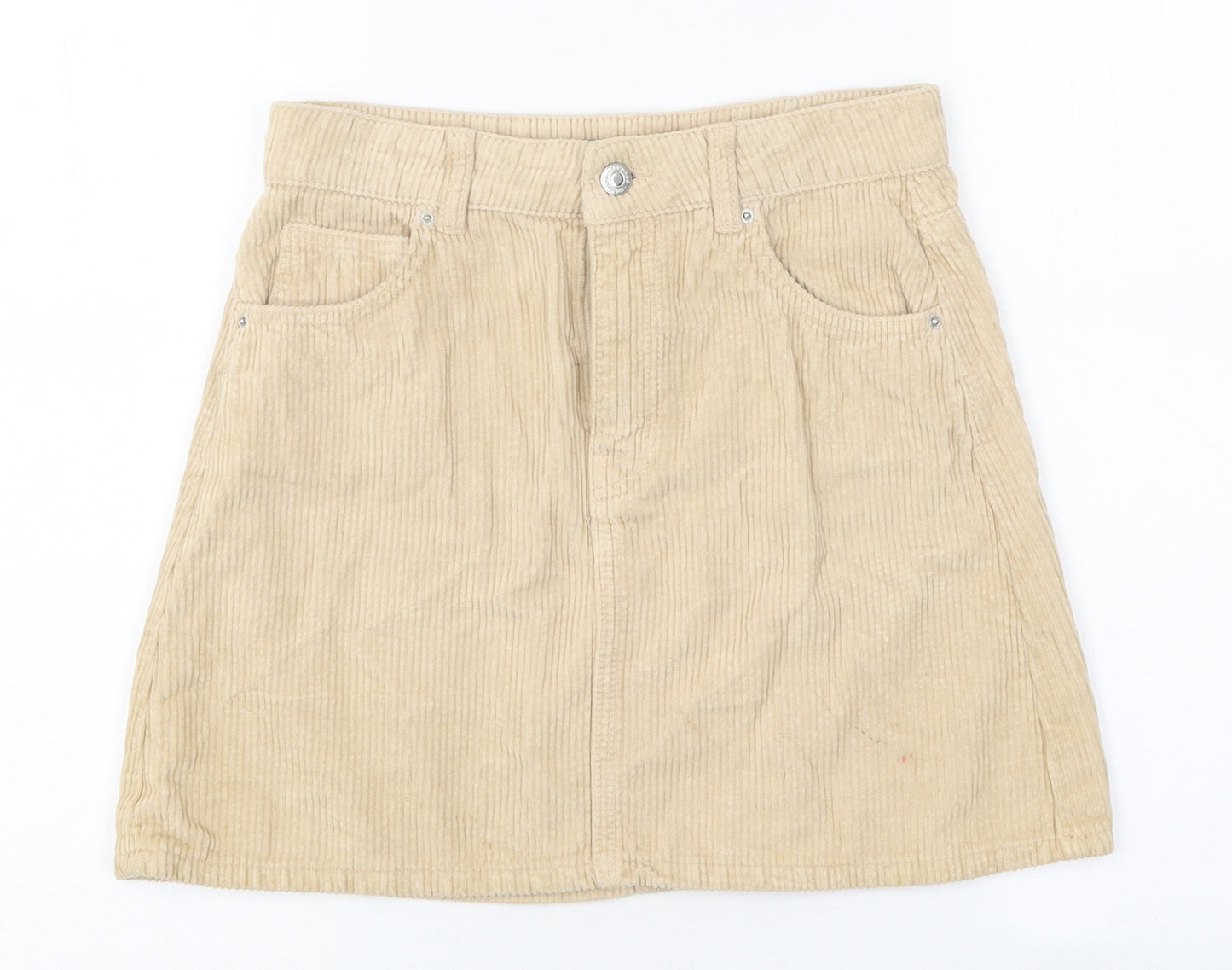 Topshop Womens Beige Cotton A-Line Skirt Size 6 Zip