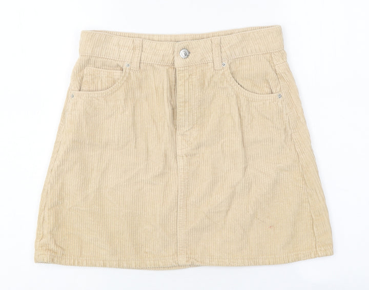 Topshop Womens Beige Cotton A-Line Skirt Size 6 Zip