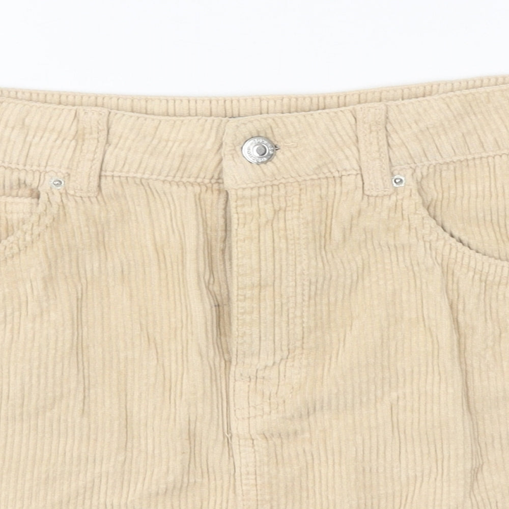 Topshop Womens Beige Cotton A-Line Skirt Size 6 Zip