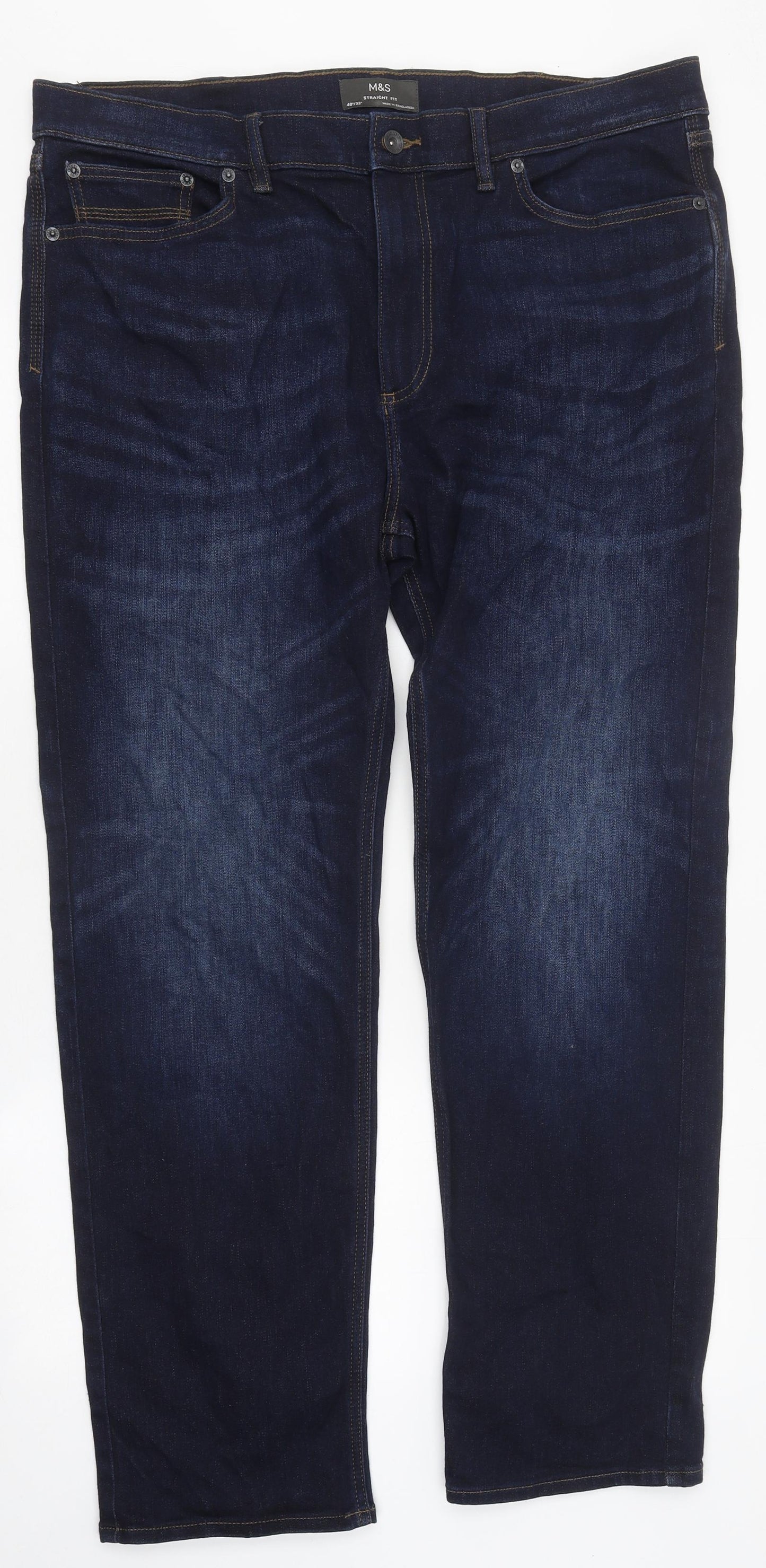 Marks and Spencer Mens Blue Coir Straight Jeans Size 40 in L33 in Regular Zip
