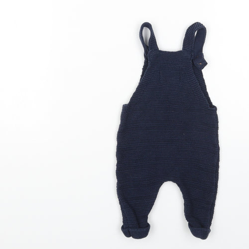 Fred & Flo Baby Blue Cotton Dungaree One-Piece Size 3-6 Months Button - Dinosaur