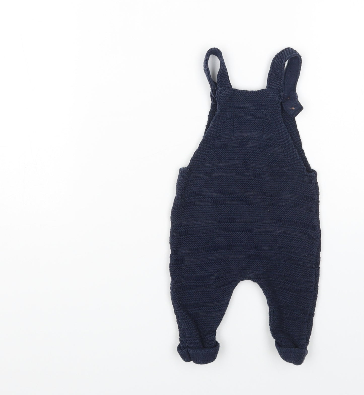 Fred & Flo Baby Blue Cotton Dungaree One-Piece Size 3-6 Months Button - Dinosaur