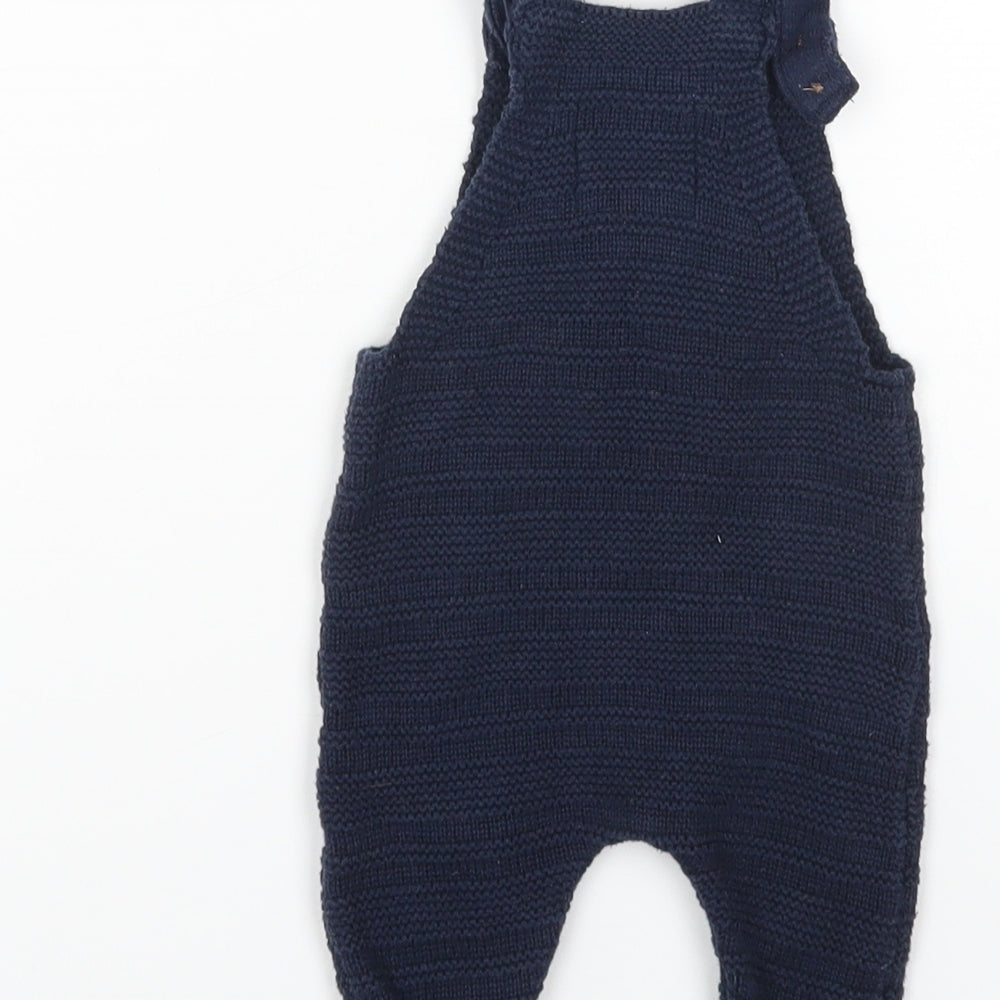 Fred & Flo Baby Blue Cotton Dungaree One-Piece Size 3-6 Months Button - Dinosaur