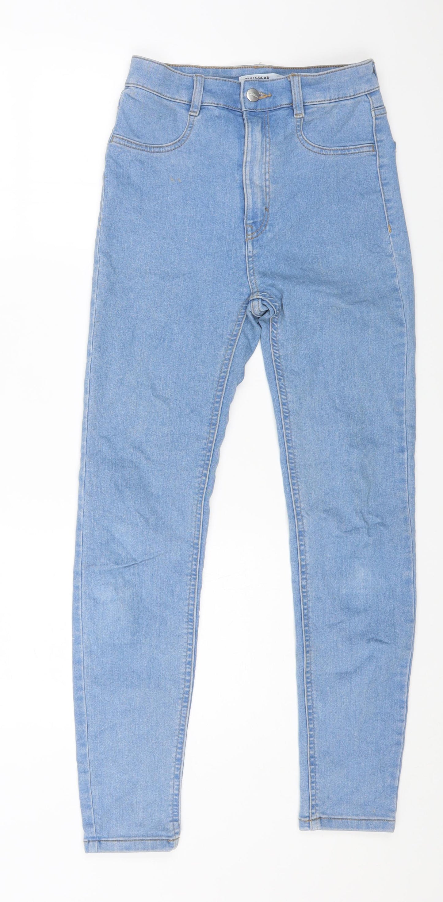 Pull&Bear Womens Blue Cotton Skinny Jeans Size 10 L25 in Regular Zip