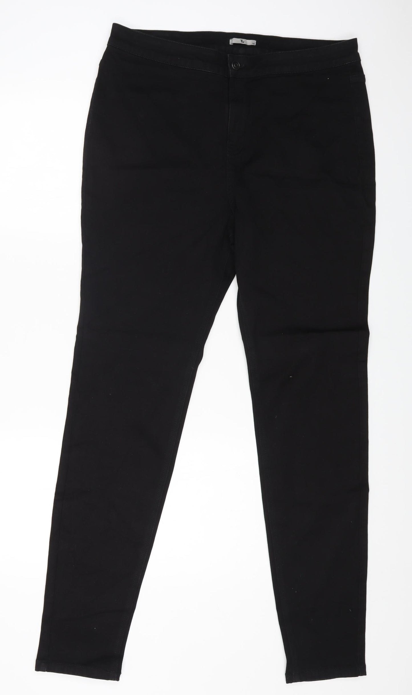 TU Womens Black Cotton Straight Jeans Size 18 L30 in Regular Zip