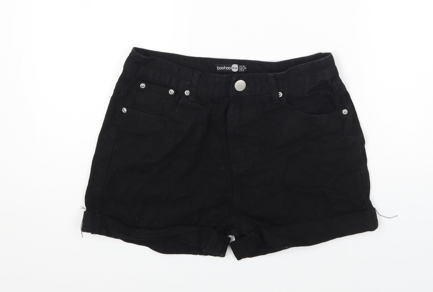 Boohoo Womens Black Cotton Hot Pants Shorts Size 10 Regular Zip