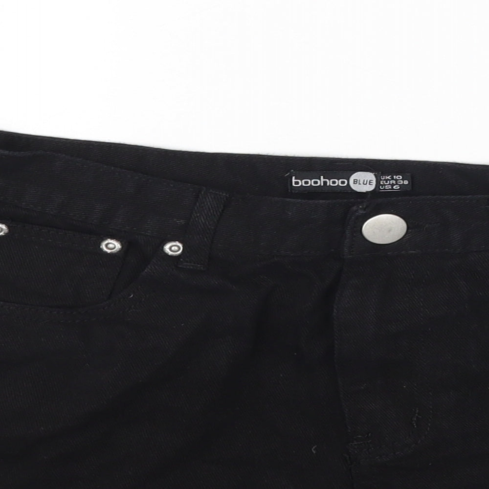 Boohoo Womens Black Cotton Hot Pants Shorts Size 10 Regular Zip