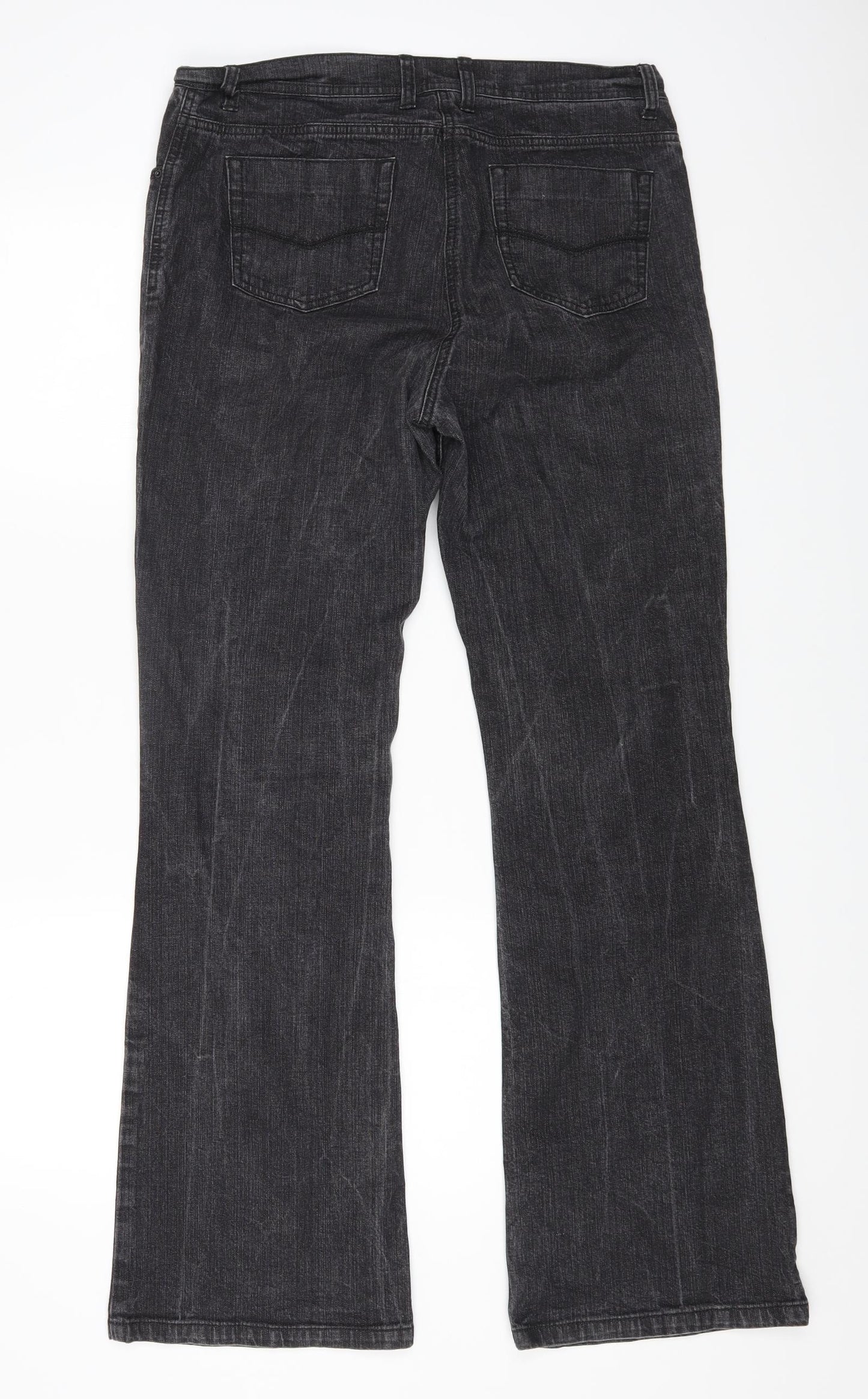 Marks and Spencer Womens Black Cotton Flared Jeans Size 14 L30 in Regular Zip