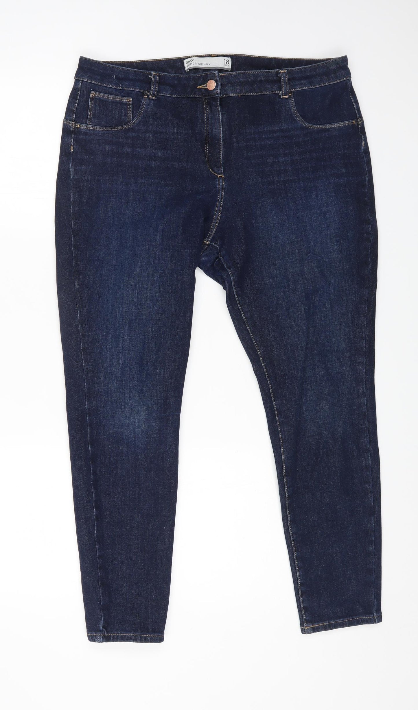 NEXT Womens Blue Cotton Straight Jeans Size 18 L24 in Regular Zip