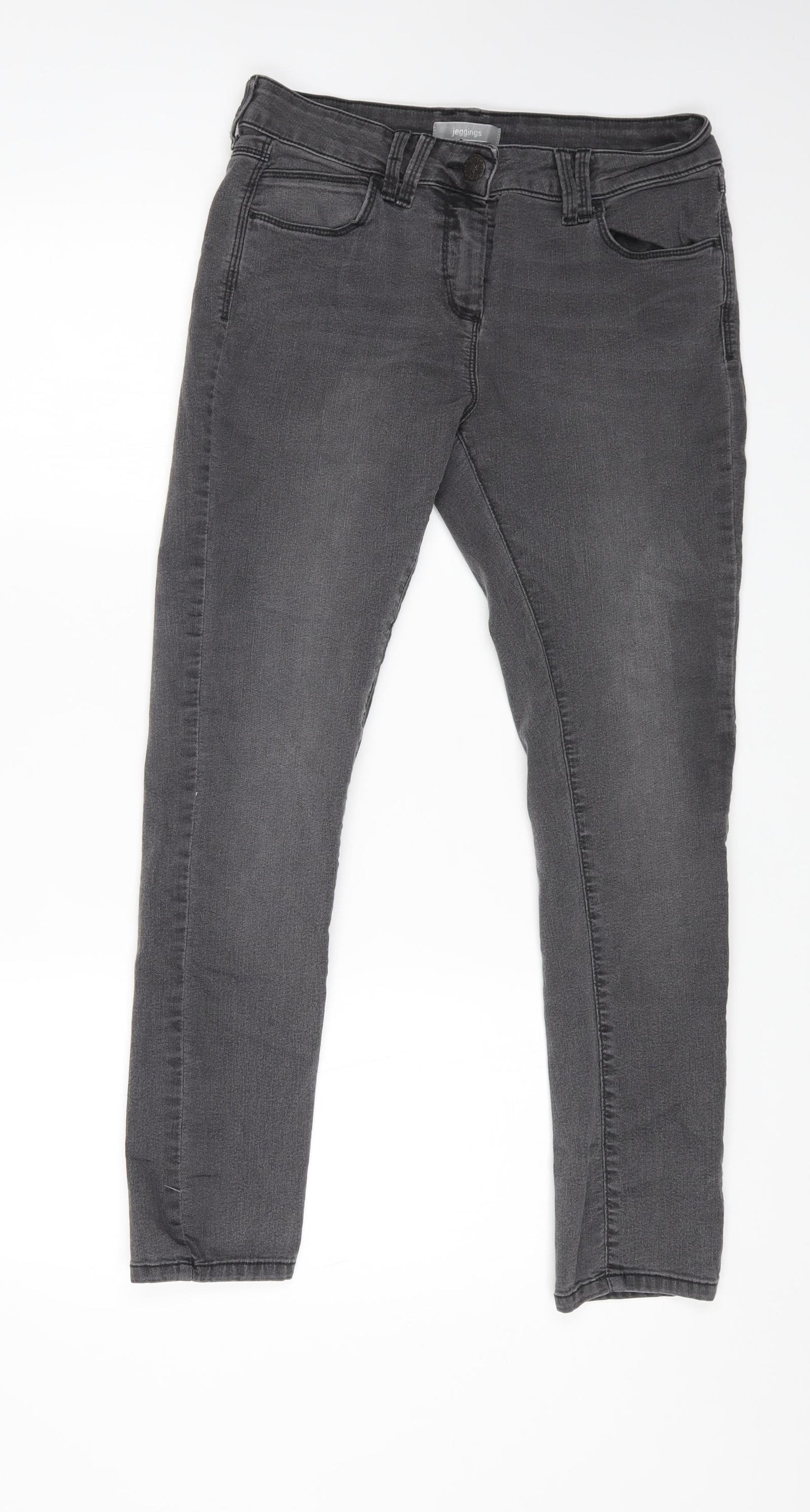 Marks and Spencer Womens Grey Cotton Skinny Jeans Size 12 L25 in Regular Zip