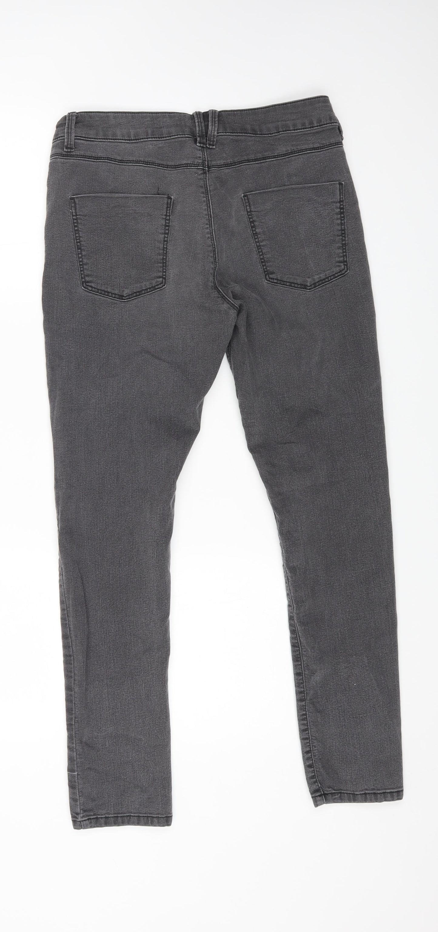 Marks and Spencer Womens Grey Cotton Skinny Jeans Size 12 L25 in Regular Zip