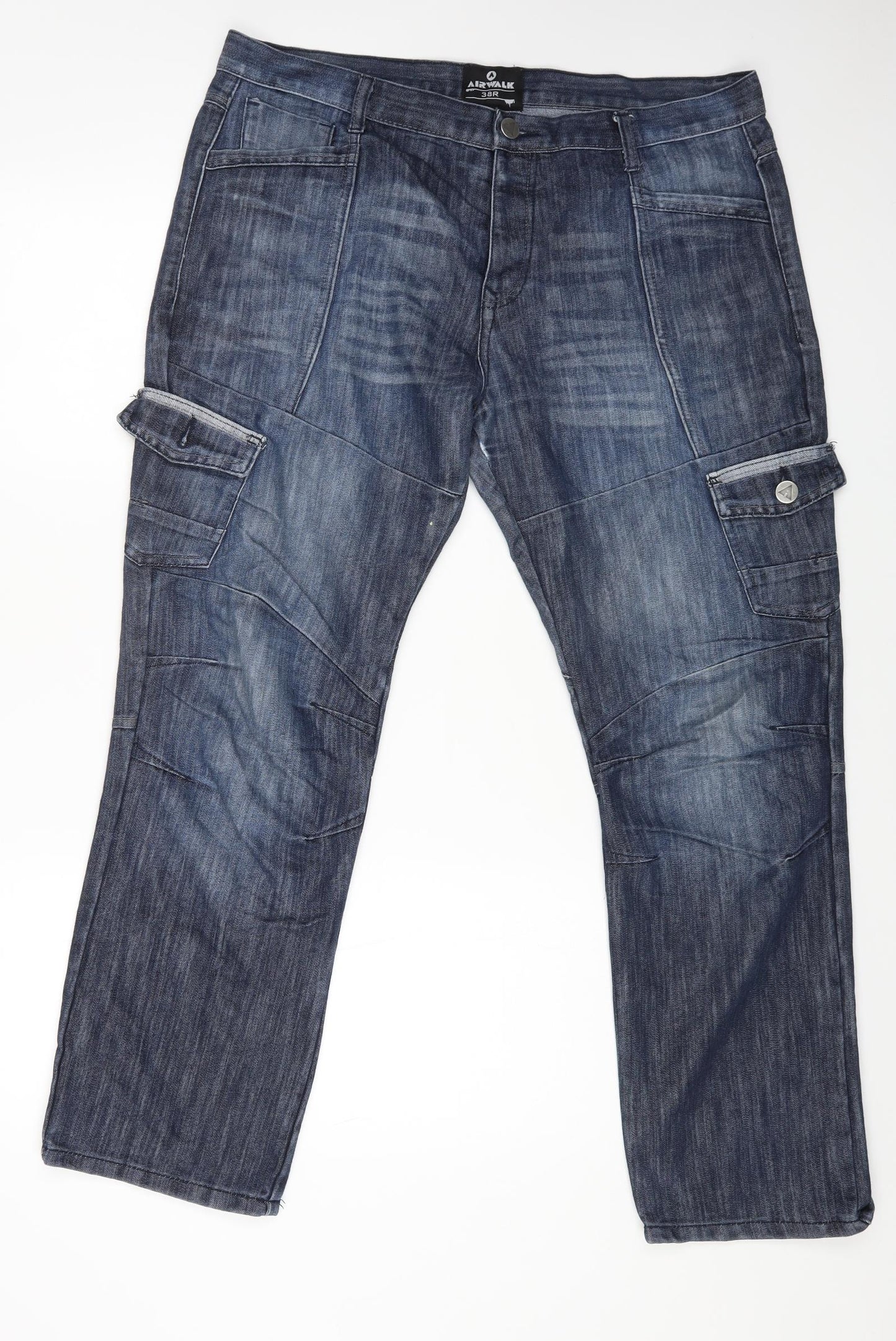 AIRWALK Mens Blue Cotton Wide-Leg Jeans Size 38 in L28 in Regular Button